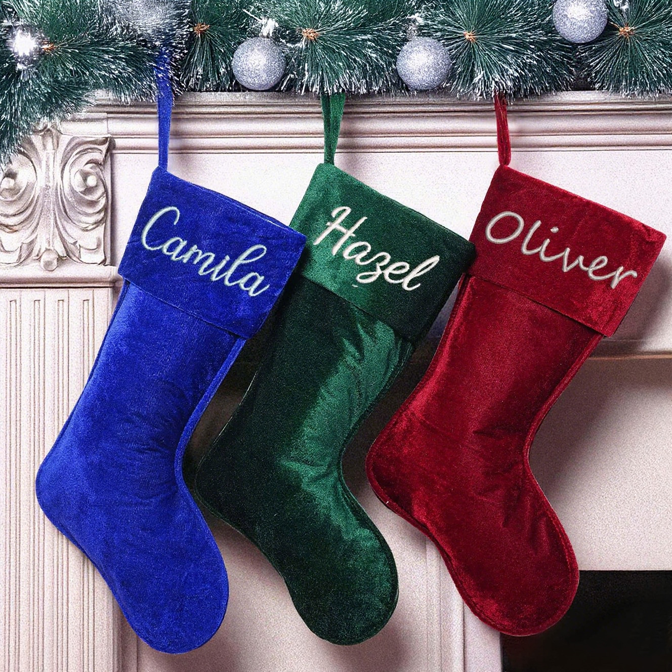 Personalized Velvet Christmas Stocking with Family Name | MCGift145