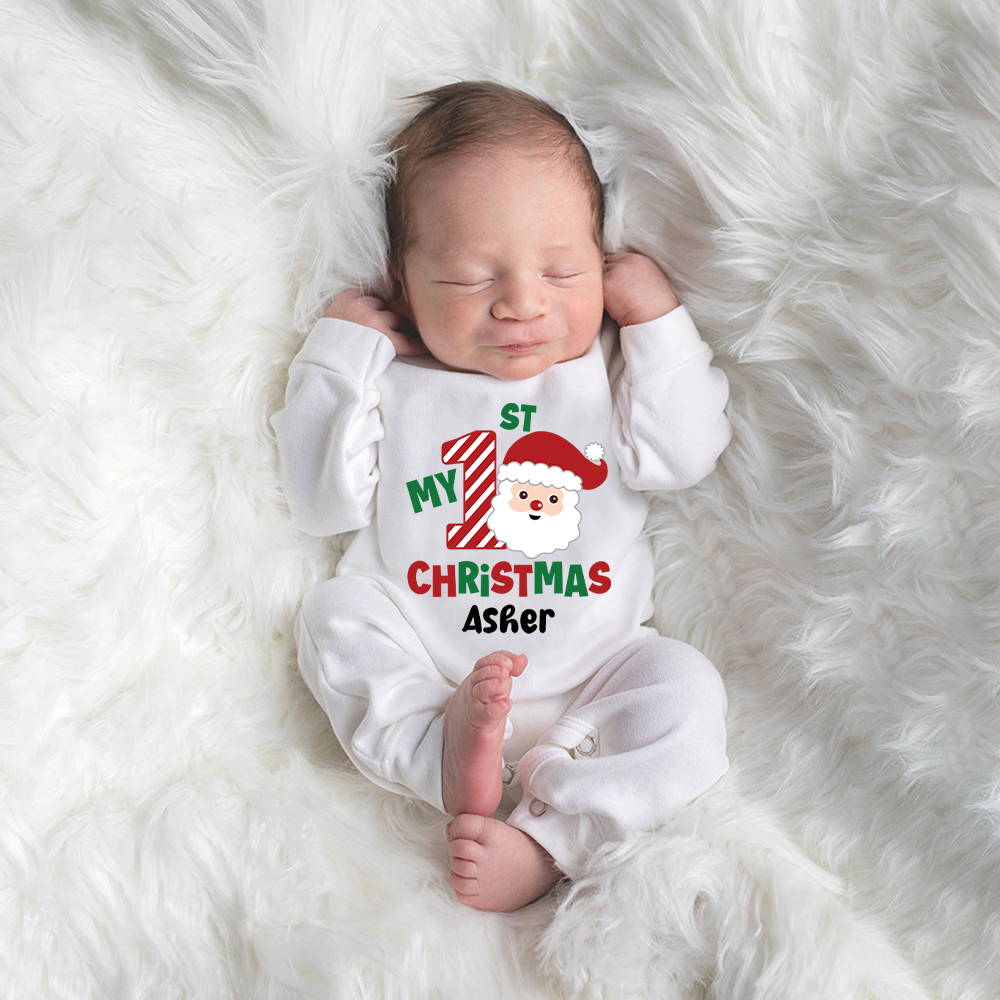 Personalized Baby 1st Christmas Ropmer and Hat Set | MCGift124