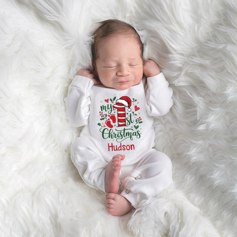 Personalized Baby 1st Christmas Ropmer and Hat Set | MCGift130