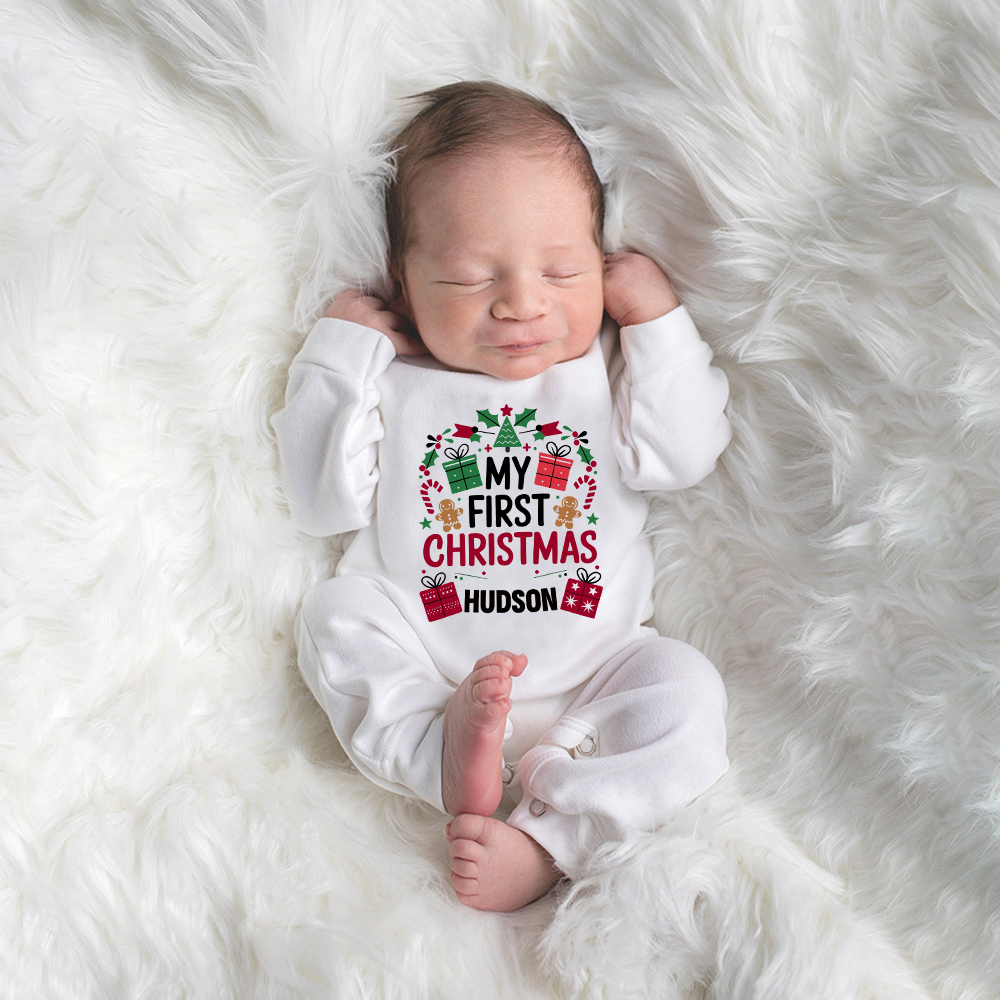 Personalized Baby 1st Christmas Ropmer and Hat Set | MCGift131