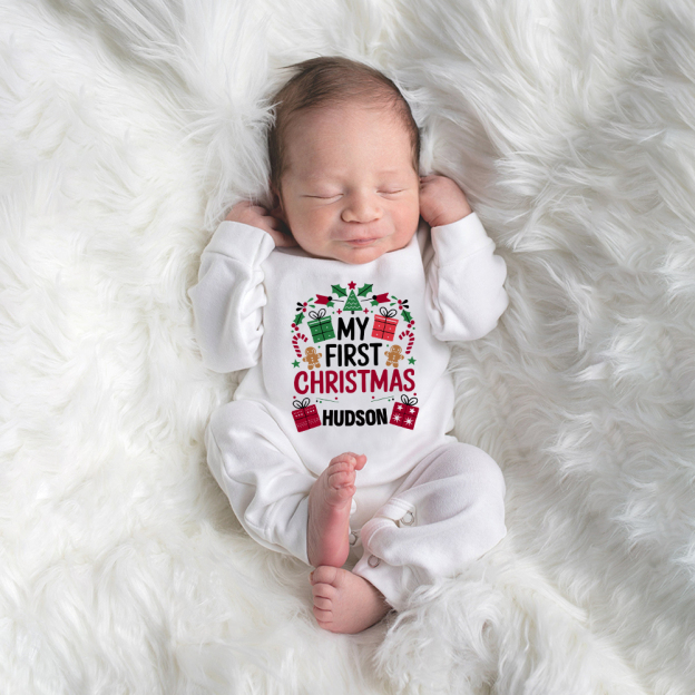 Personalized Baby 1st Christmas Ropmer and Hat Set | MCGift131