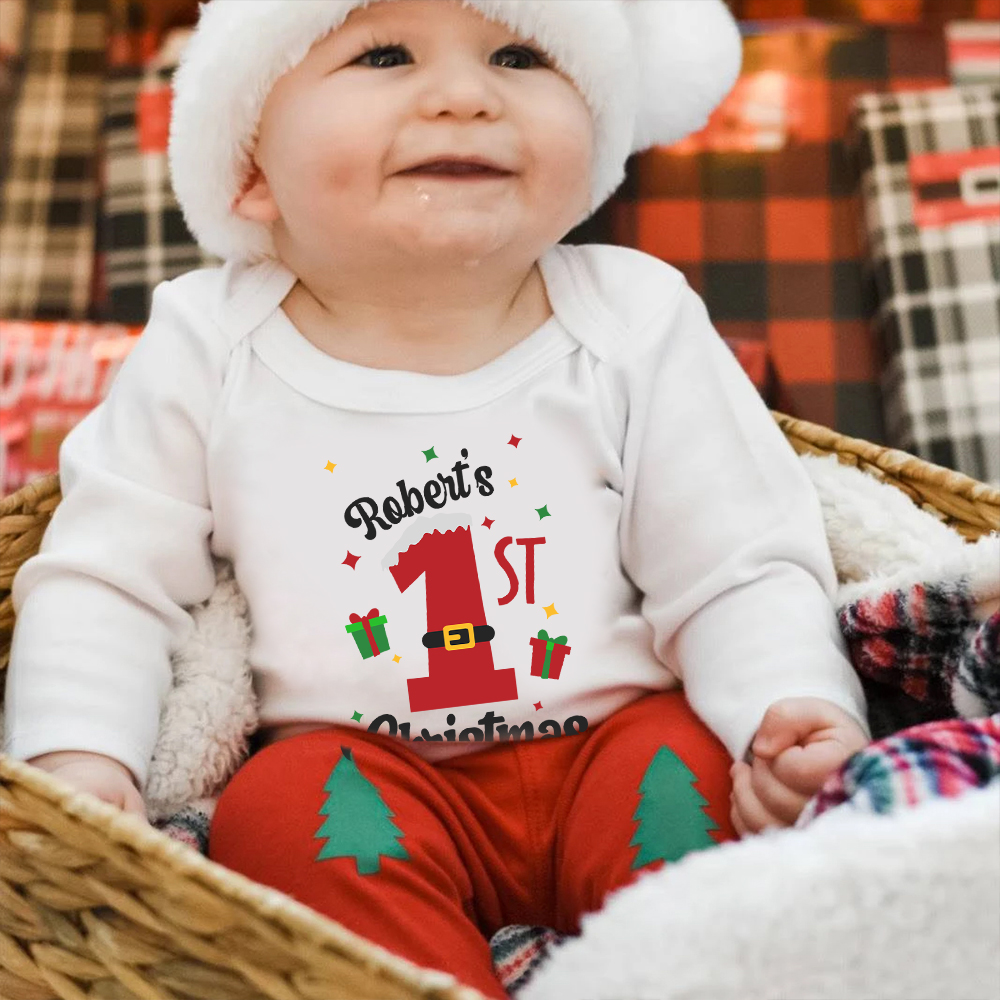 Personalized Baby 1st Christmas Ropmer Onesie Set | MCGift135