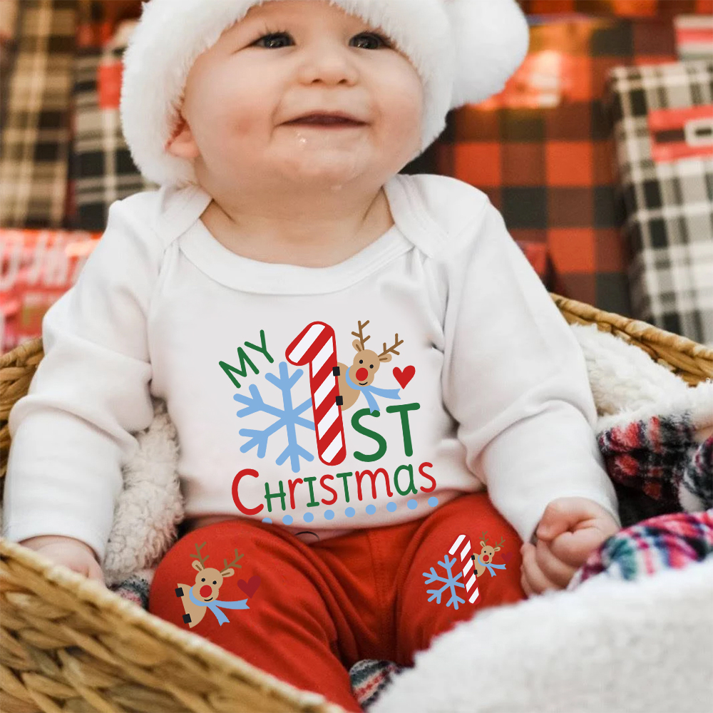 Personalized Baby 1st Christmas Ropmer Onesie Set | MCGift119