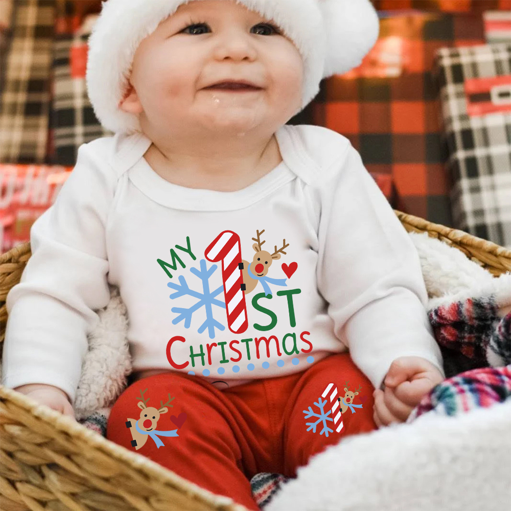 Personalized Baby 1st Christmas Ropmer Onesie Set | MCGift119