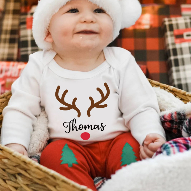 Personalized Baby 1st Christmas Ropmer Onesie Set | MCGift132
