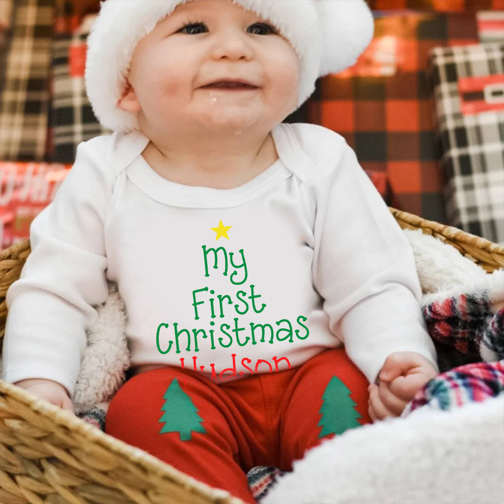 Personalized Baby 1st Christmas Ropmer Onesie Set | MCGift133
