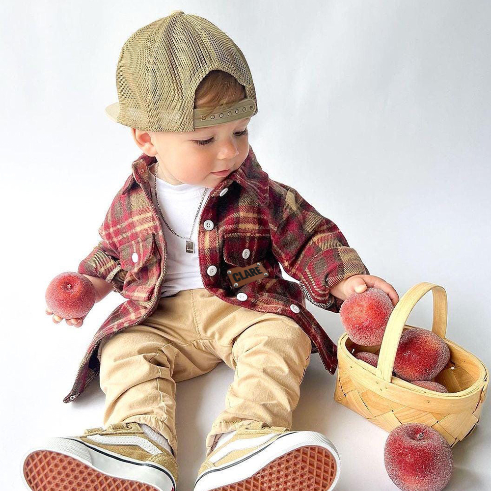 Personalized Leather Patch Kids Flannel Jacket | inJacket15