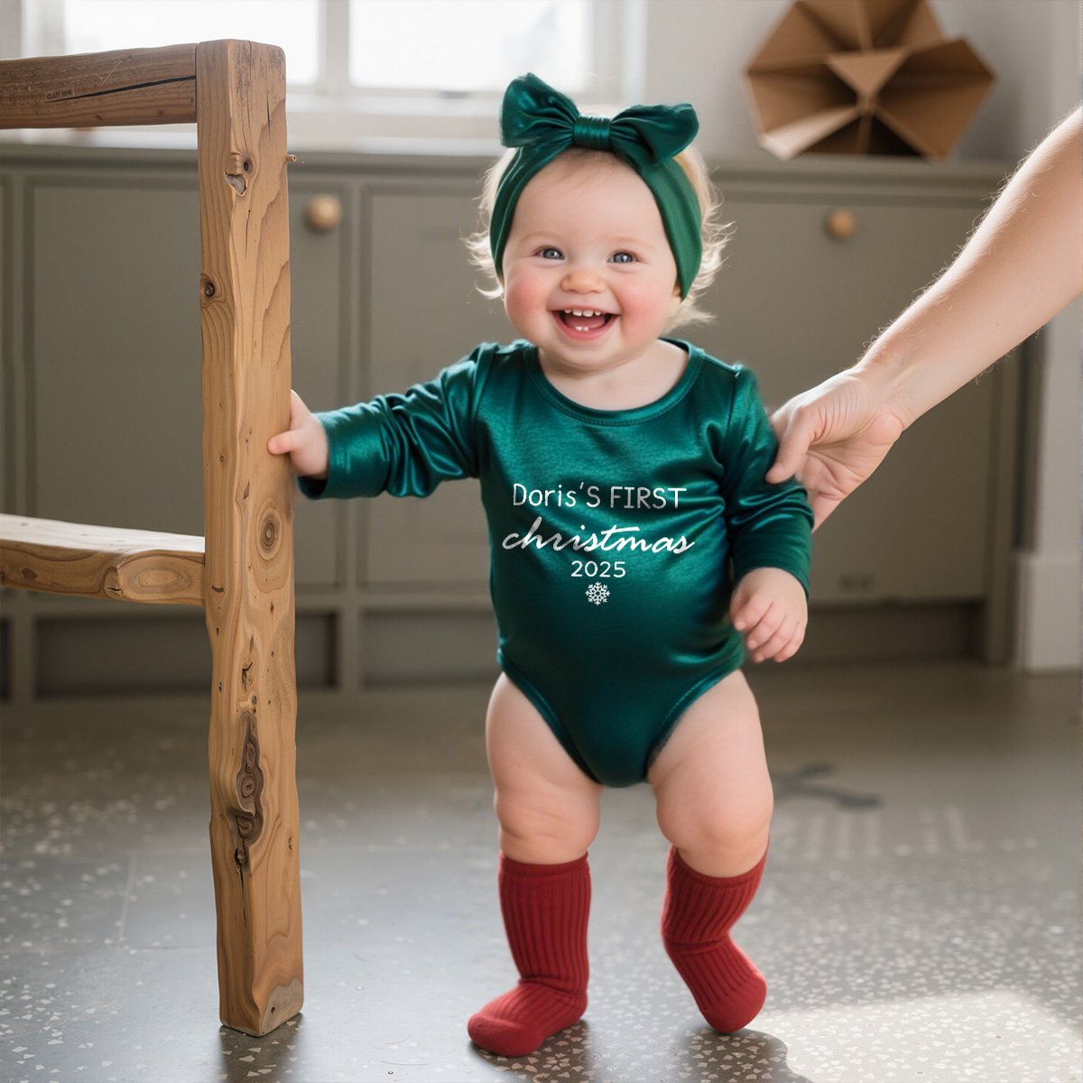 Personalized Newborn Girl Christmas Red Velvet Photo Outfit | MCGift151