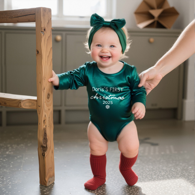 Personalized Newborn Girl Christmas Red Velvet Photo Outfit | MCGift151