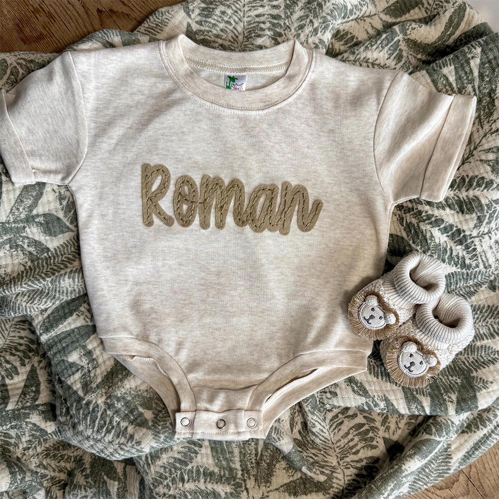 Personalized Baby Hand Embroidered Felt Romper | CWBaby301