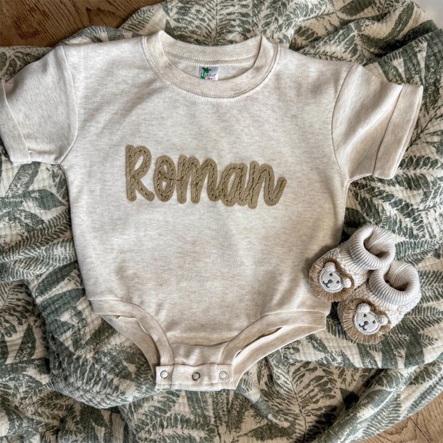 Personalized Baby Hand Embroidered Felt Romper | CWBaby301
