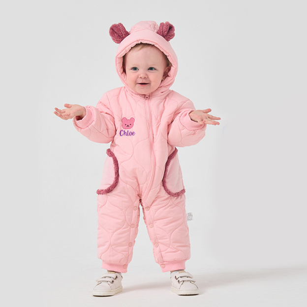 Personalized Long Sleeve Winter Hooded Puffer Romper | CWBaby308