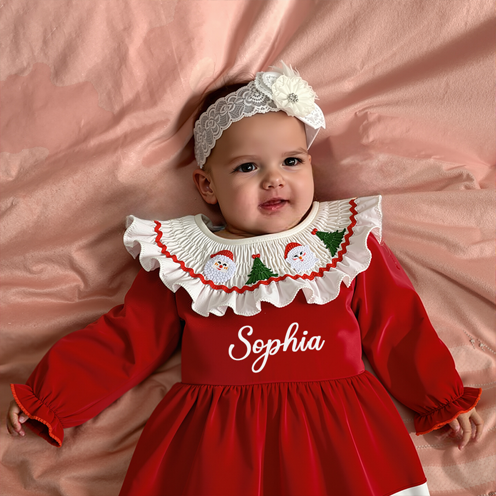 Personalized Christmas Ruffled Velvet Tutu Dress | MCGift165
