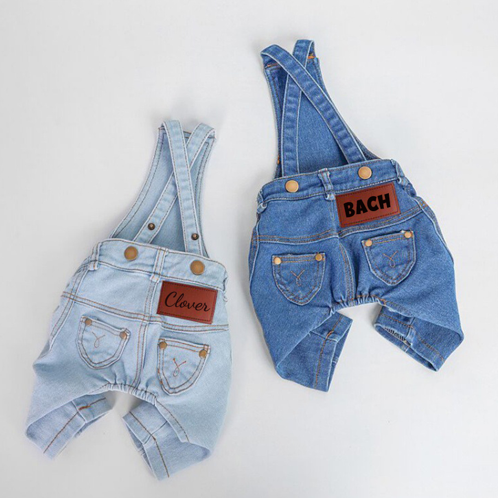 Personalized Leather Patch Pets Classic Denim Dungarees | BKPet228