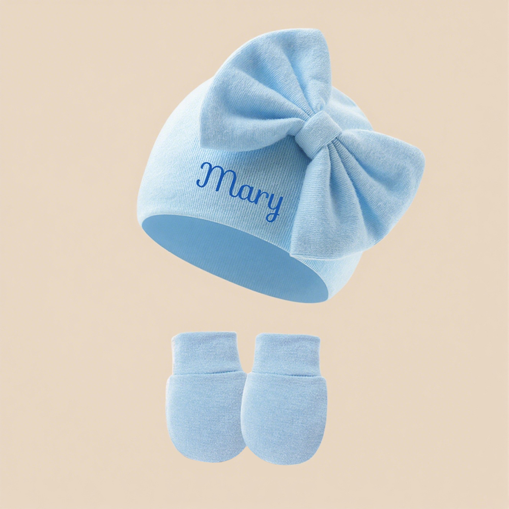 Personalized Newborn Coming Home Bow Beanie And Gloves Set | HSKid62