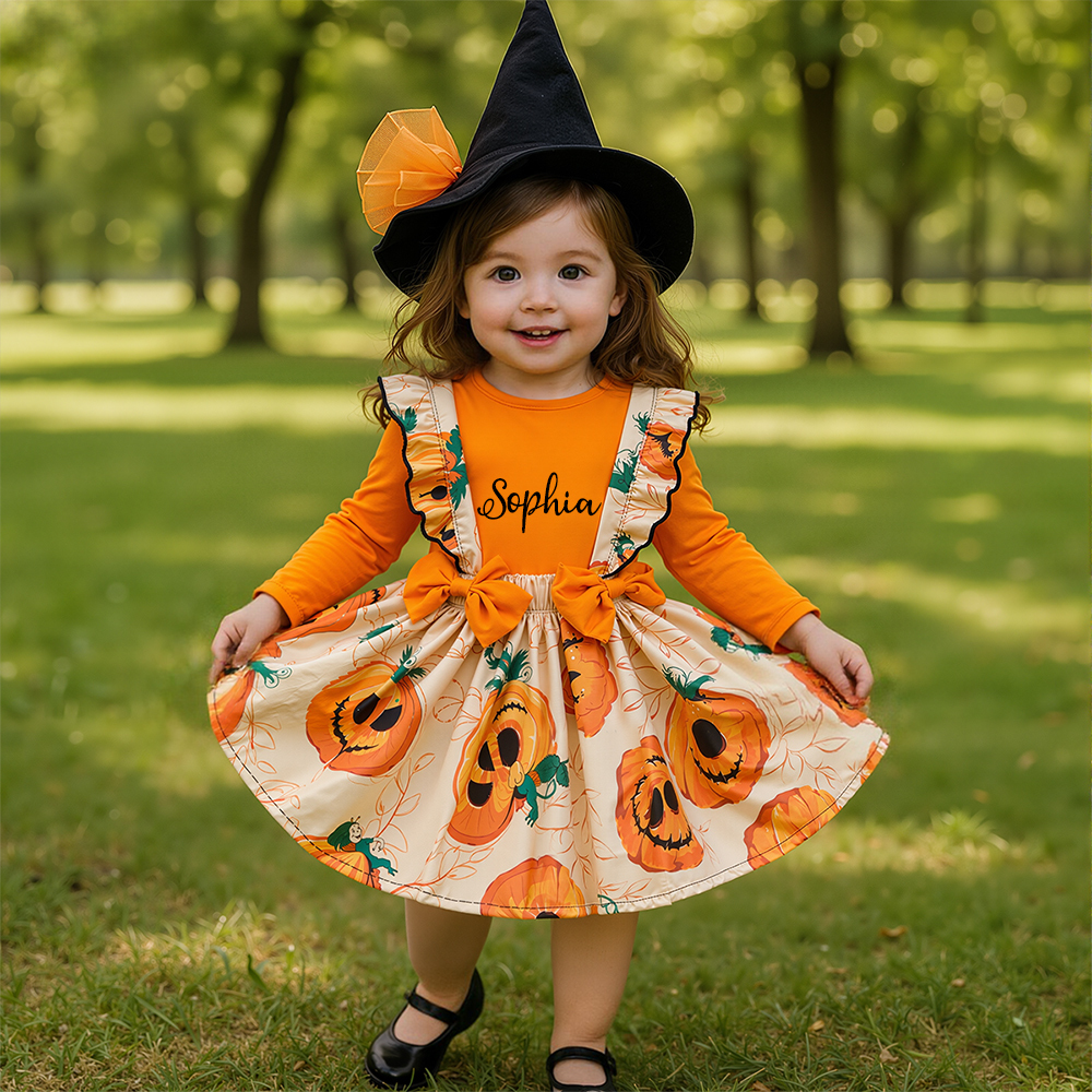 Personalized Baby Girl Halloween Pumpkin Dress | CWHalloween75