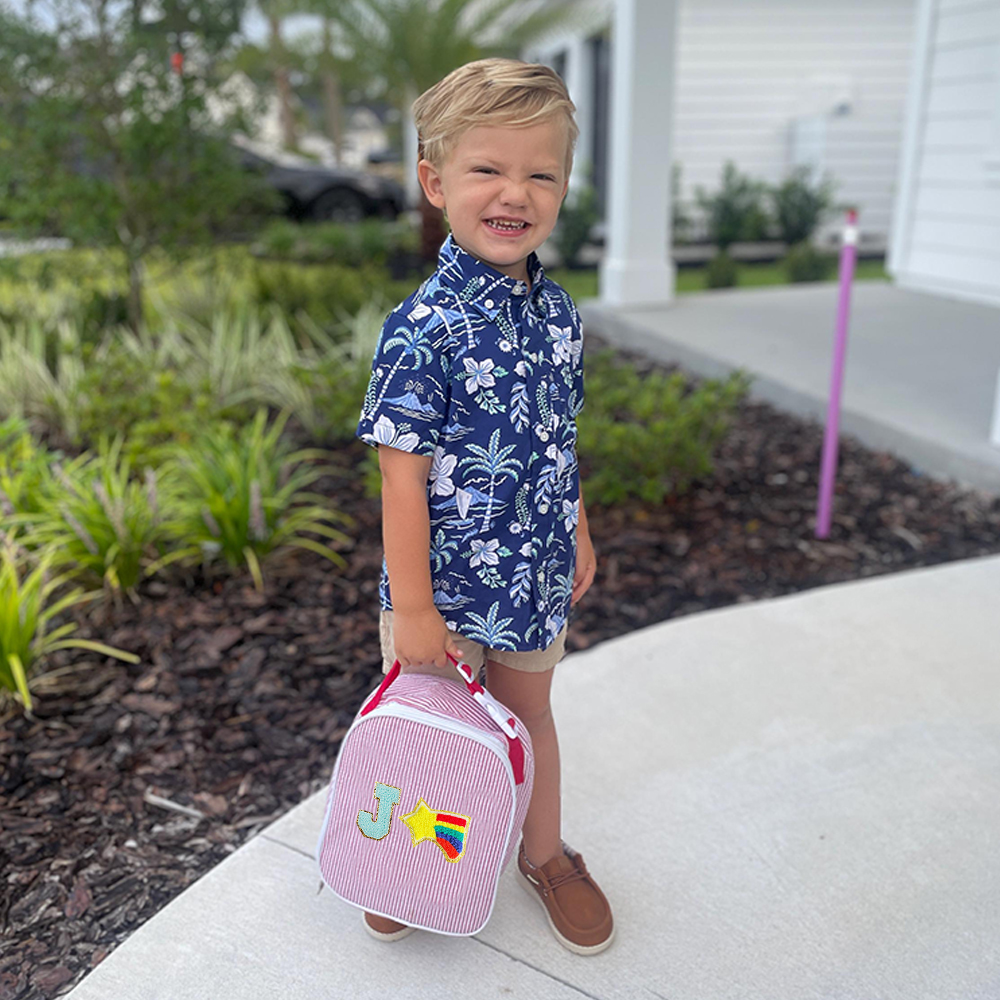 Personalized Chenille Patch Kids Seersucker Lunch Bag