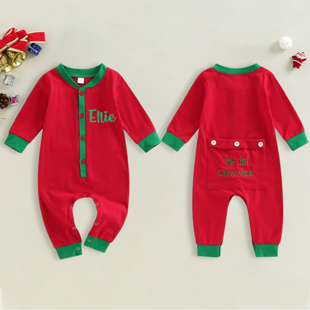 Personalized Embroidery My 1st Christmas Button Down Jumpsuit | MCGift175