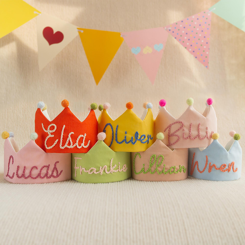 Personalized Hand Embroidered Baby Birthday Party Crown | CWBaby321