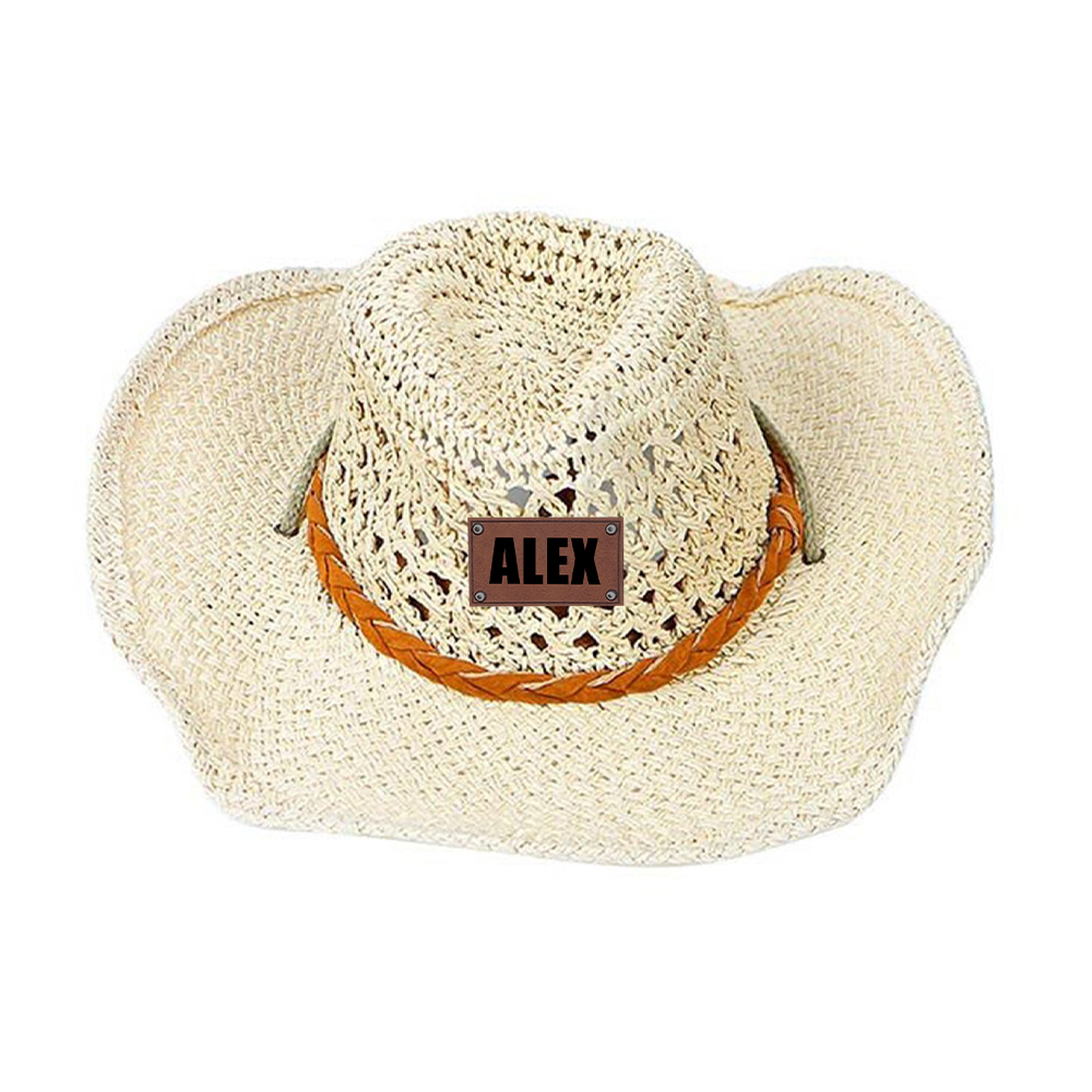 Personalized Summer Leather Patch Straw Hat for Comfort & Unique | CWBeach75