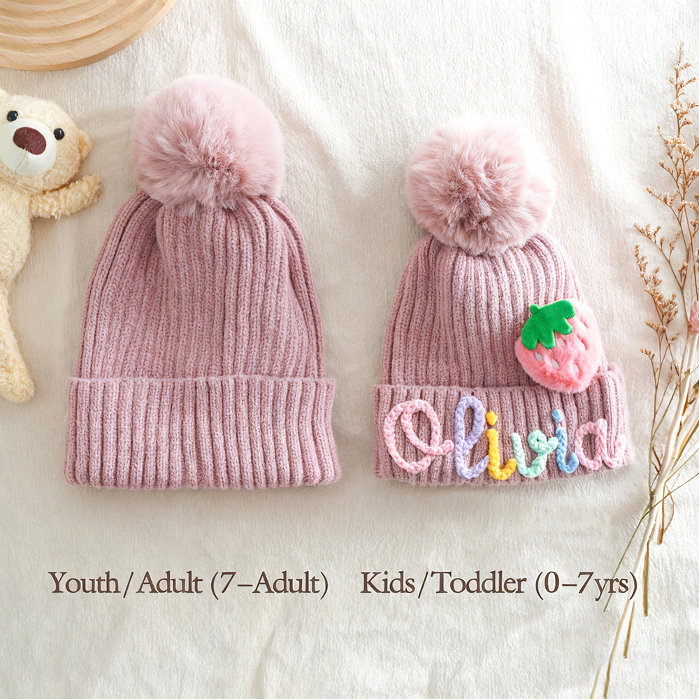 Personalized Hand Embroidery Pom Pom Hat For Kid & Adult | HSKid67