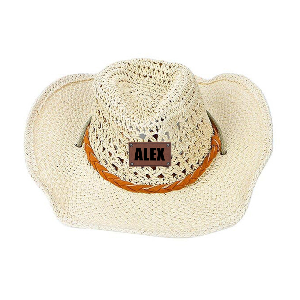 Personalized Summer Leather Patch Straw Hat for Comfort & Unique | CWBeach75