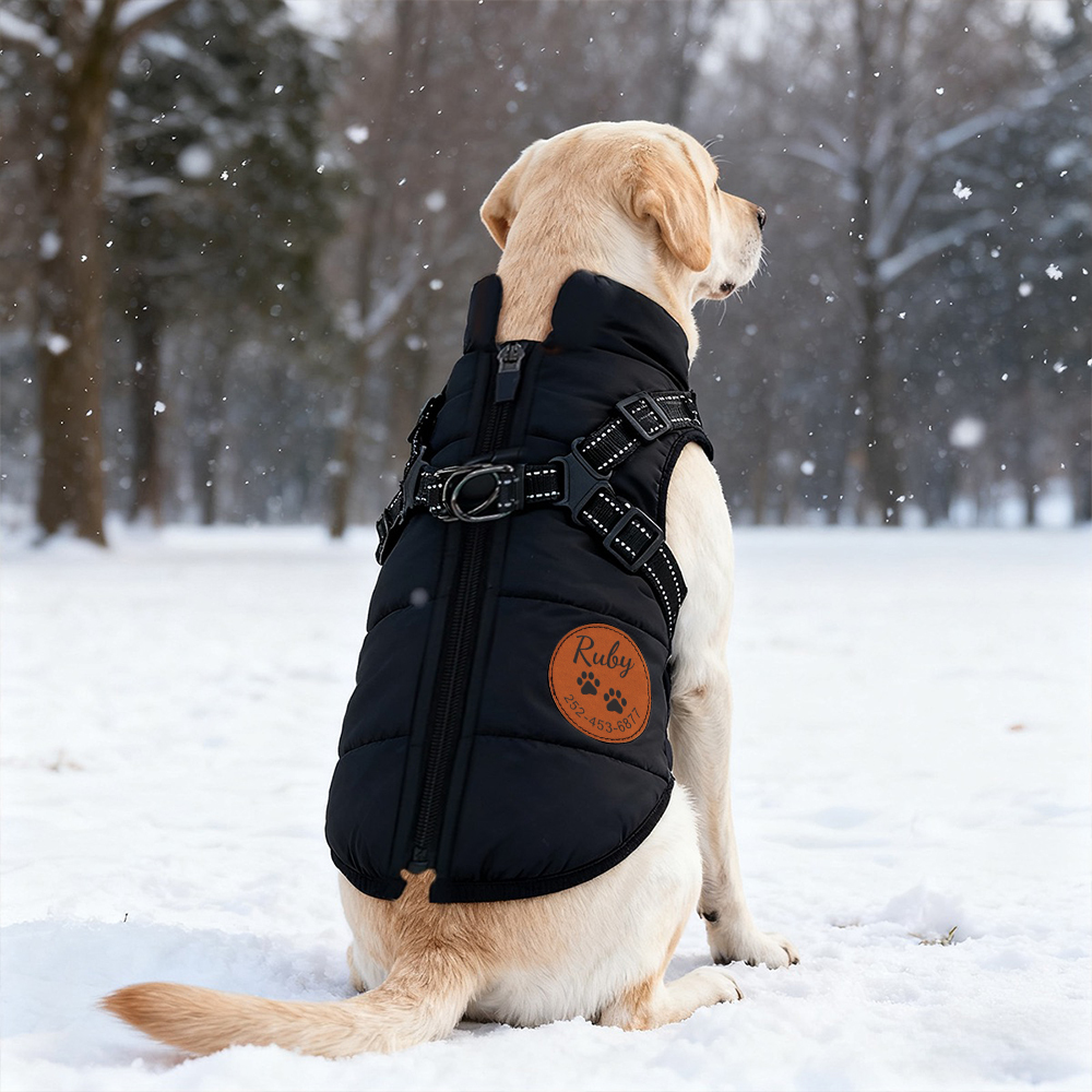Personalized Round Leather Patch Pets Puffer Jacket | BKPet245