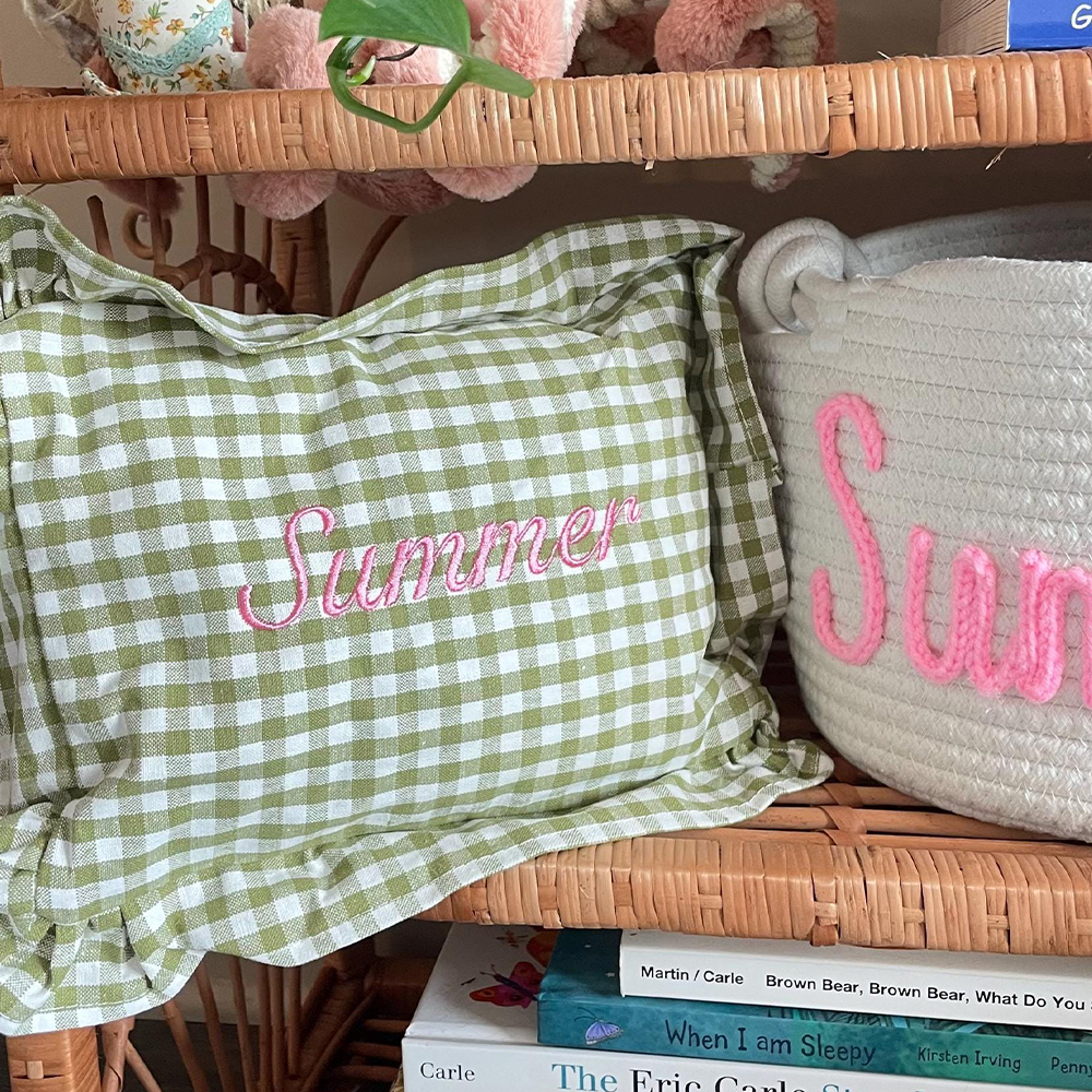 Personalized Embroidered Baby Plaid Ruffles Pillow | CWBaby328