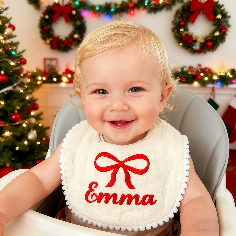 Personalized Embroidered Baby Lovely Bow Muslin Bib | CWBaby21402