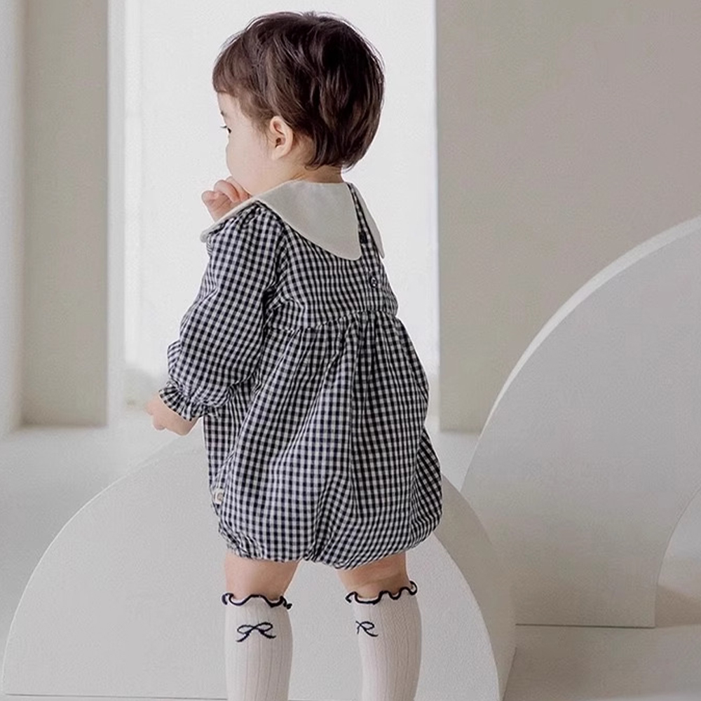 Personalized Baby Girl Lapel Plaid Romper | CWBaby332