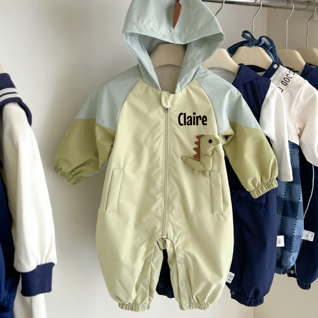 Personalized Baby Autumn Windproof Dinosaur Romper | CWBaby333