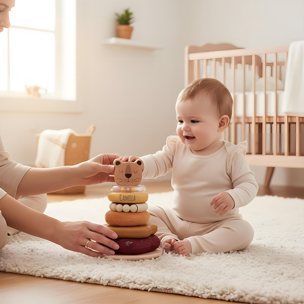Personalized Wooden Lion Stacking Tower Exercises Toys | CWToy161