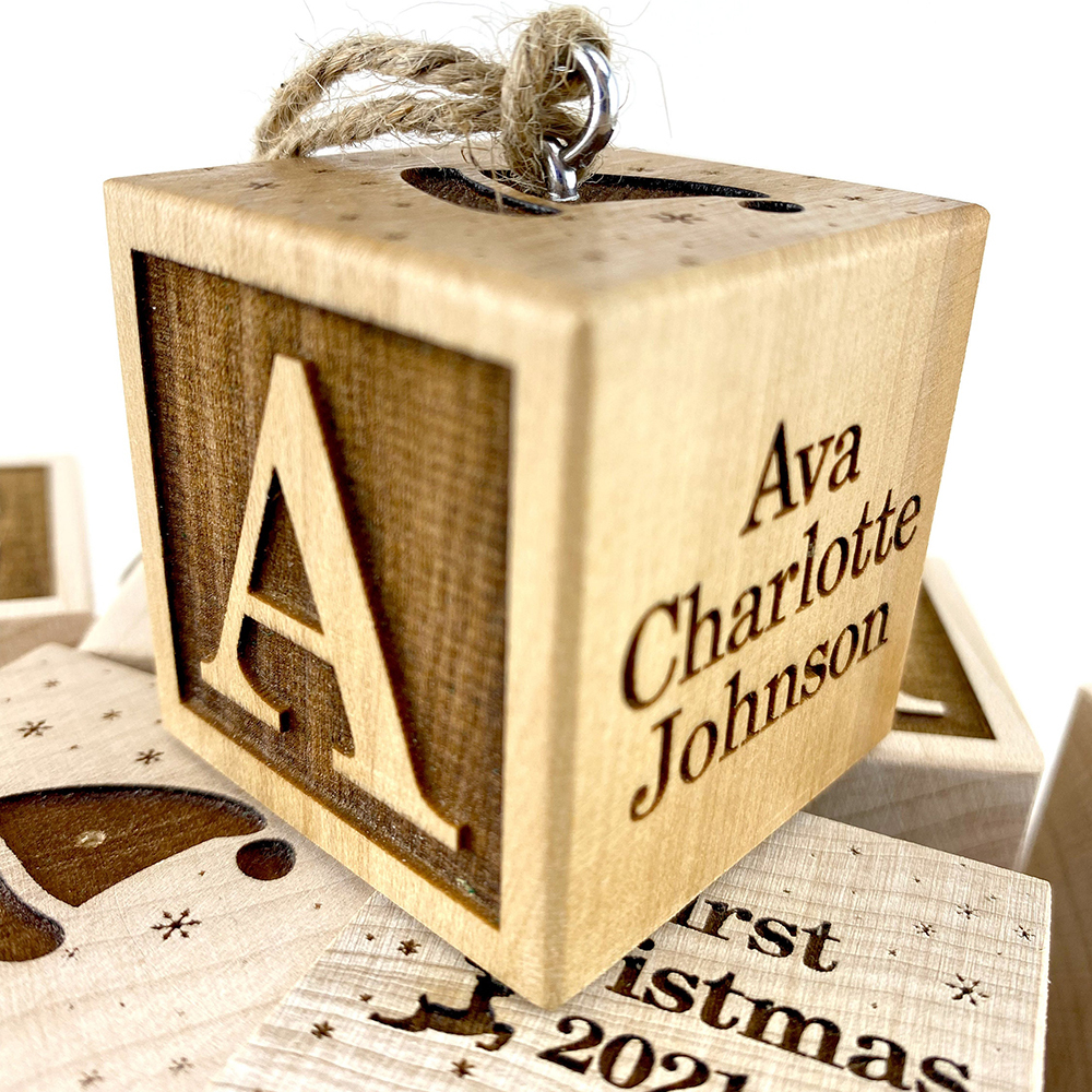 Personalized Wooden Baby First Christmas Block Ornament | MCGift200