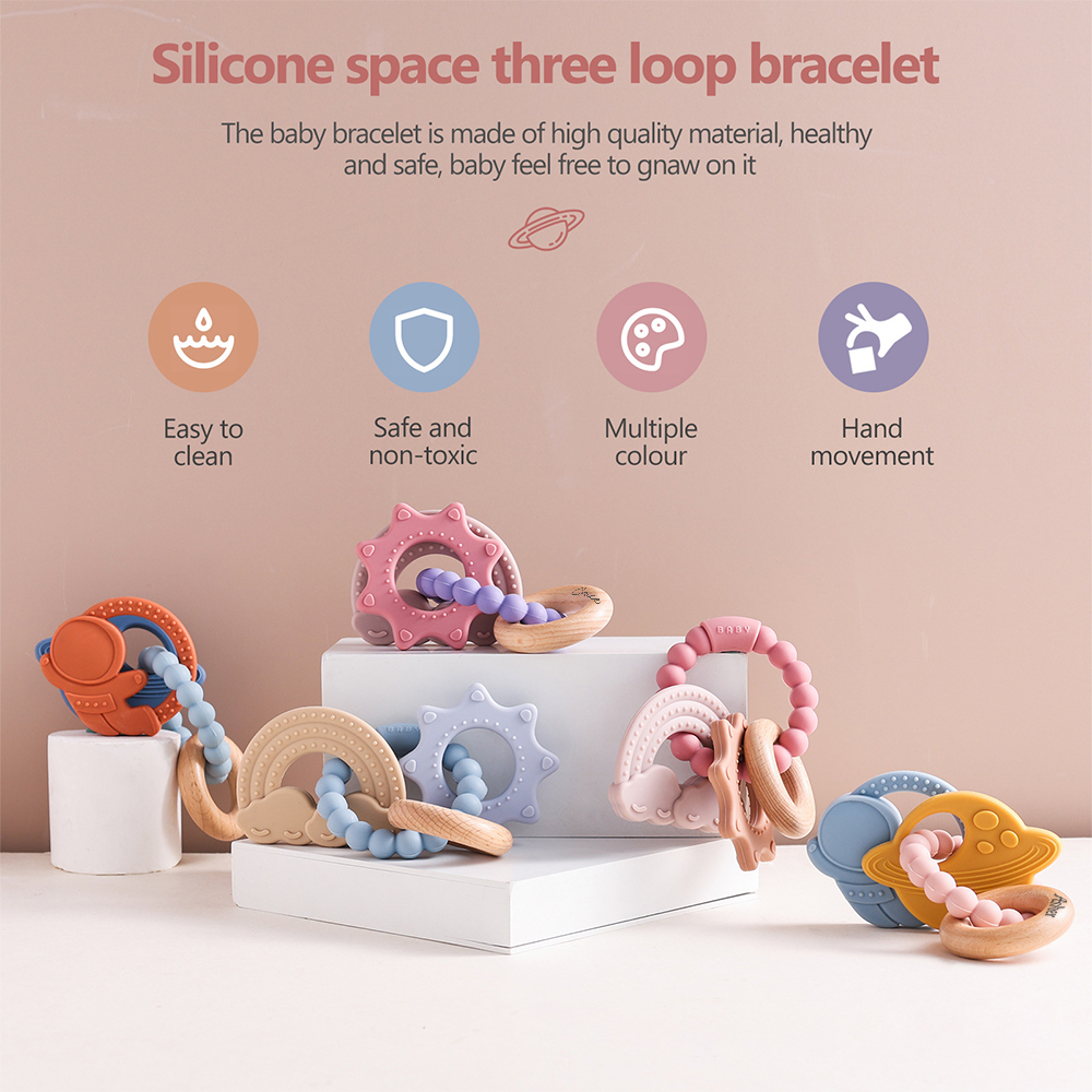 Personalised Baby Food Silicone & Wooden Sensory Teething Ring | CWToy162