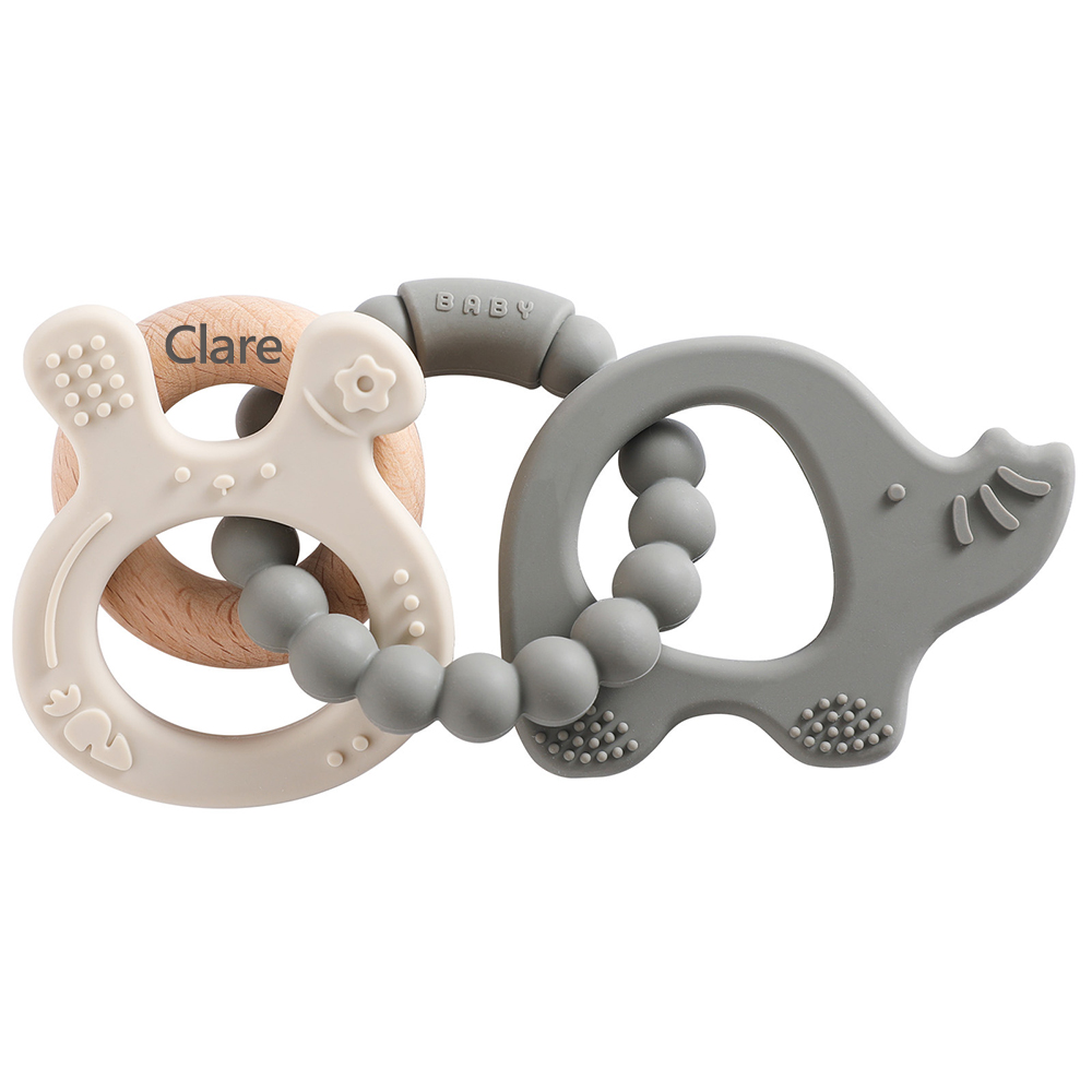 Personalised Baby Food Silicone & Wooden Sensory Teething Ring | CWToy162