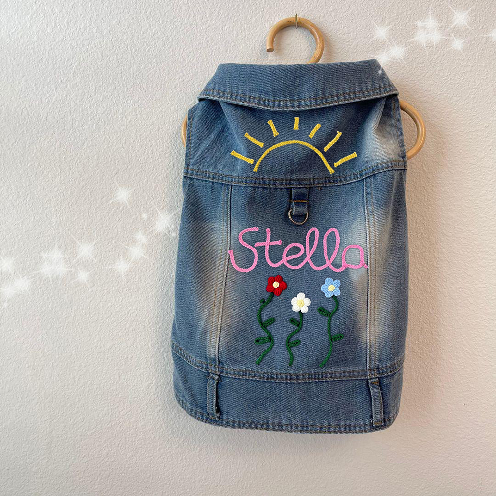 Personalized Hand Embroidery Pets Denim Jacket | BKPet2601
