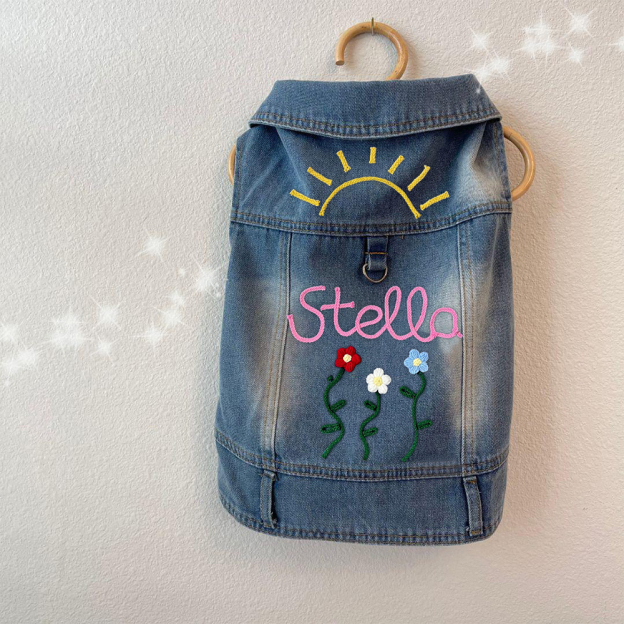 Personalized Hand Embroidery Pets Denim Jacket | BKPet2601