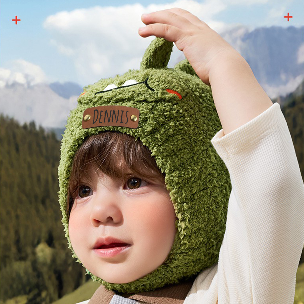 Personalized Leather Patch Adorable Animals Warm Winter Hat | HSKid73
