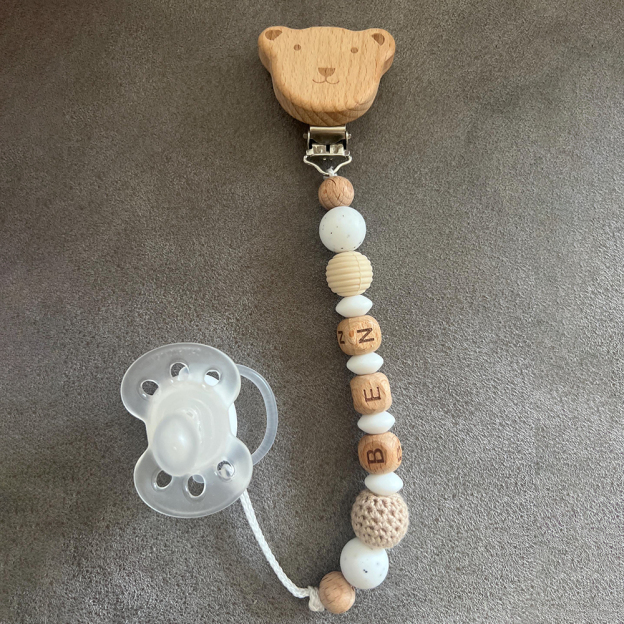 Personalized Baby Pacifier Silicone Wooden Bead Clip | CWToy163