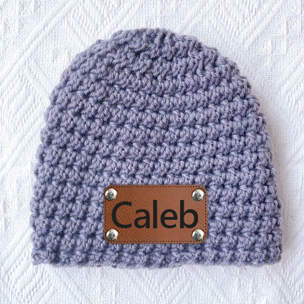 Personalized Leather Patch Baby Winter Warm Knitted Hat | HSKid76