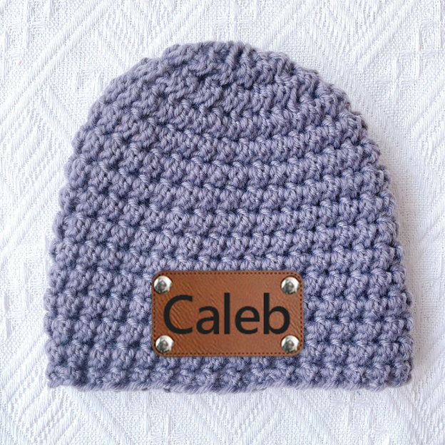 Personalized Leather Patch Baby Winter Warm Knitted Hat | HSKid76