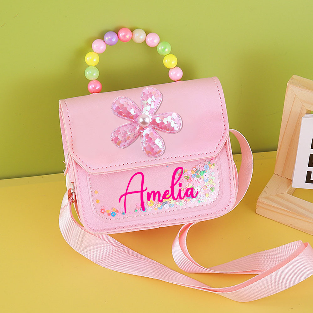 Personalized Name Little Flower Pearl Handbag for Kids  | KKBag10