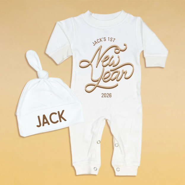 Personalized Baby 1st New Year Romper and Hat Set | CWBaby345