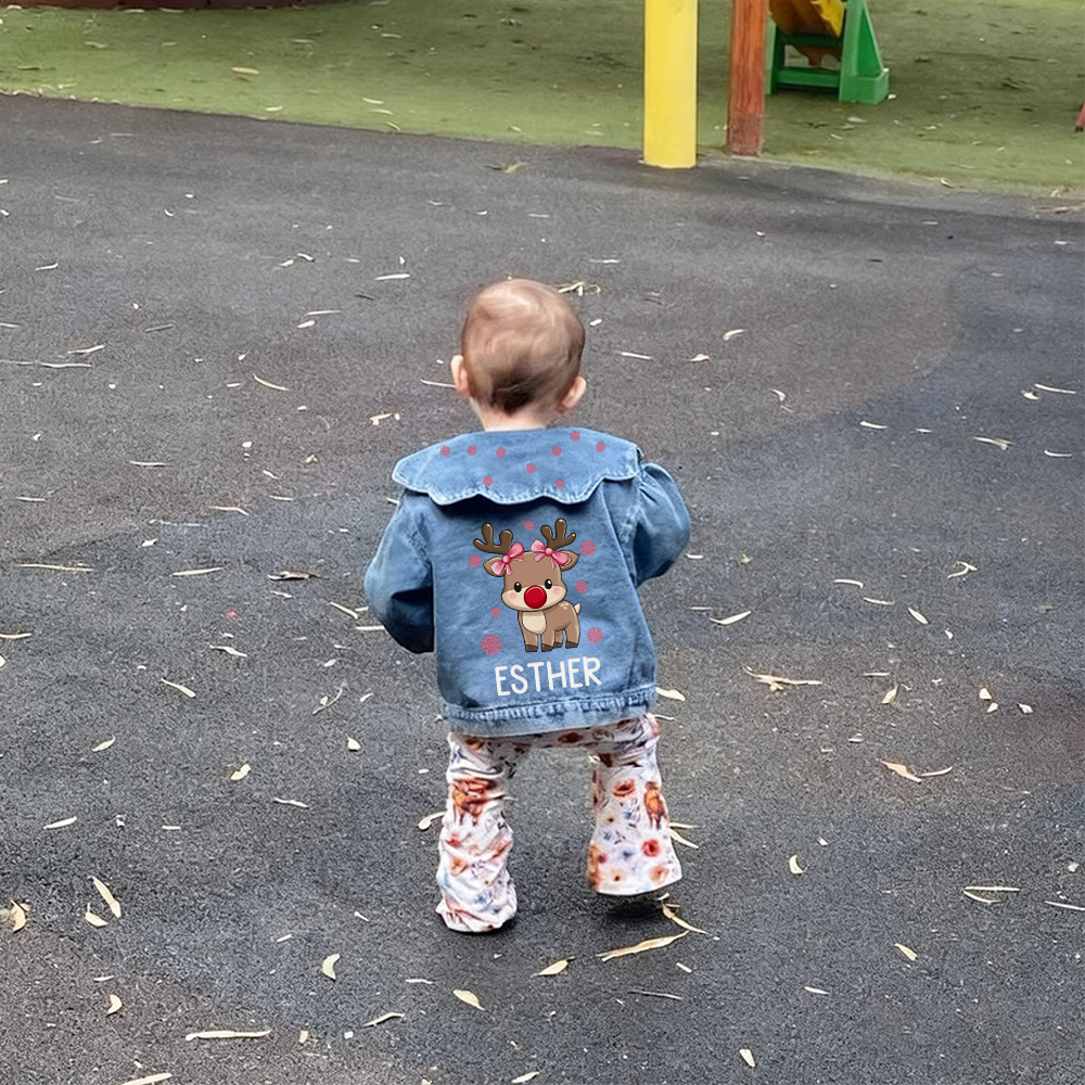 Personalized Christmas Lovely Bubble Sleeves Denim Jacket | CWBaby347