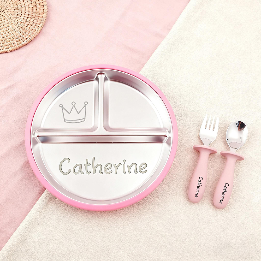 Personalised Baby Stainless Steel Plate Fork & Spoon Set | CWBaby352