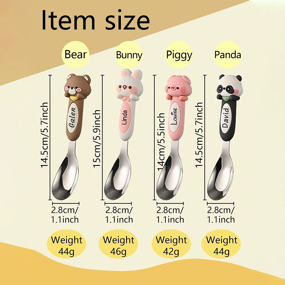 Personalised Baby Stainless Steel Animal Cartoon Feeding Spoon | CWBaby354