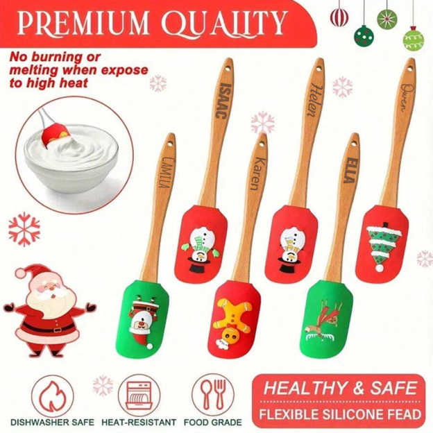Personalized Christmas Wood Handle Silicone Kitchen Tool | MCGift230