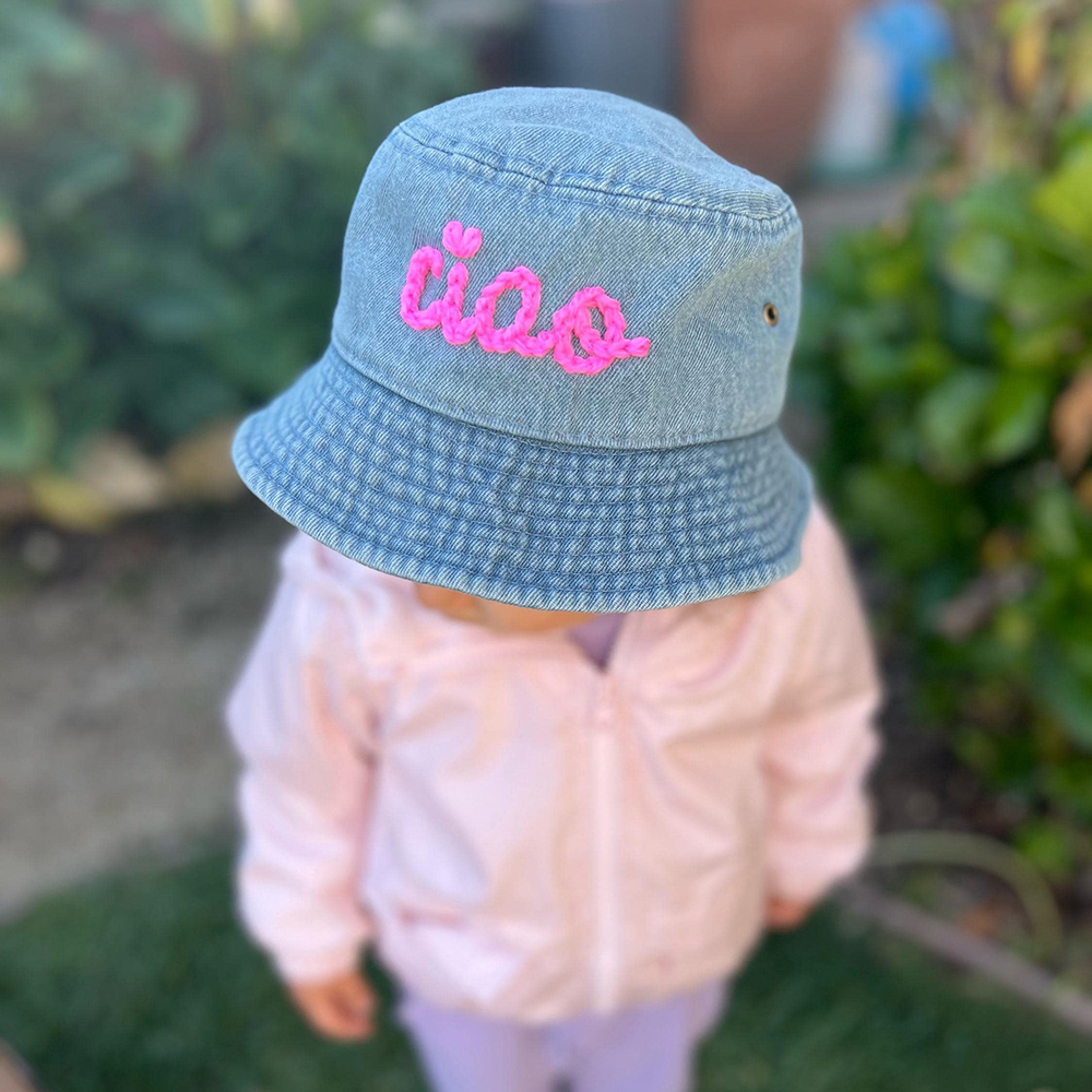 Personalized Baby Hand Embroidery Denim Bucket Hat | CWBeach205