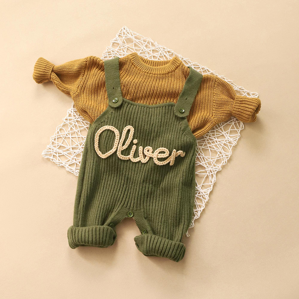 Personalized Hand Embroidered Baby Dungarees Romper | CWBaby356