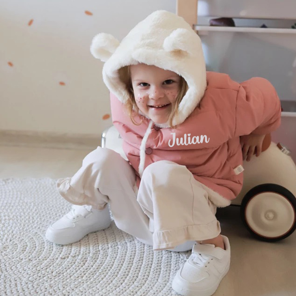 Personalized Toddler Lovely Bear Winter Warm Plush Hooded Jacket | CWBaby360